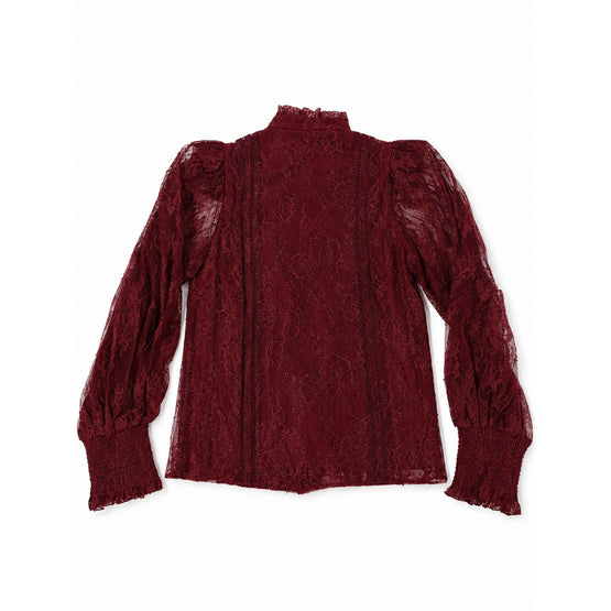 Women Eugenia Mock Neck Lace Dtl Handkerchief Blouse - Red [價格已含稅]