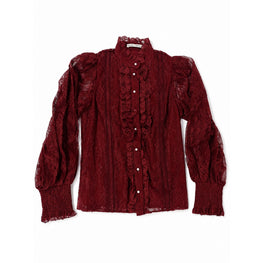 Women Eugenia Mock Neck Lace Dtl Handkerchief Blouse - Red [價格已含稅]
