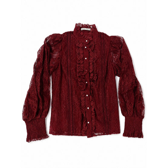 Women Eugenia Mock Neck Lace Dtl Handkerchief Blouse - Red [價格已含稅]