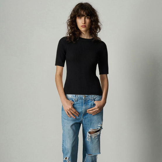 Women 097 Cashmere Short Sleeve - Black