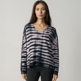 Women N.2104d Long Line Dye V-Neck - Lilas Zebra