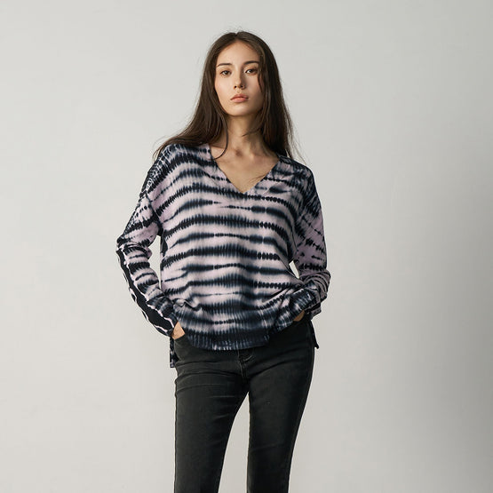 Women N.2104d Long Line Dye V-Neck - Lilas Zebra