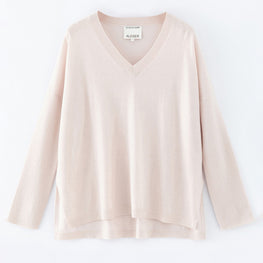 Women N.69 Low V Neck Fine Knit Sweater - Pearl White