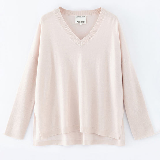 Women N.69 Low V Neck Fine Knit Sweater - Pearl White
