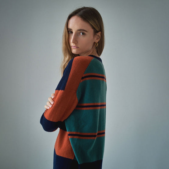 Women N.80 Contrast Stripe Crew - Tamarind