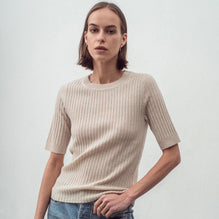 Women N.139 Skinny Rib S/S Crew - Light Shell