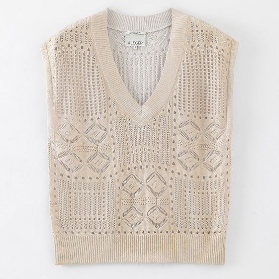 Women N.263 Open Knit V-Neck - Gold Foil