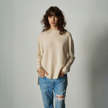 Women 284 Cashmere Long Line Crew - Pearl Shell