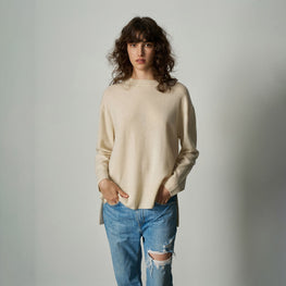 Women 284 Cashmere Long Line Crew - Pearl Shell