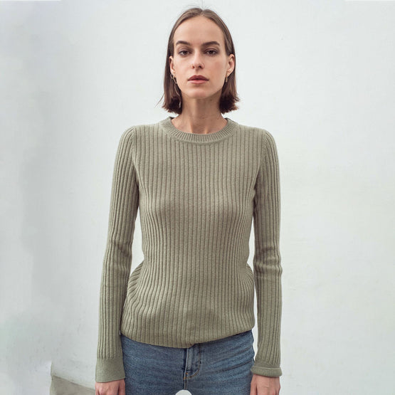 Women N.289 Cashmere Ribbed Long Sleeve Dms - Dark Moss