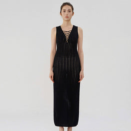 Women N.298 Lace Ribbed Cami Dress - Black