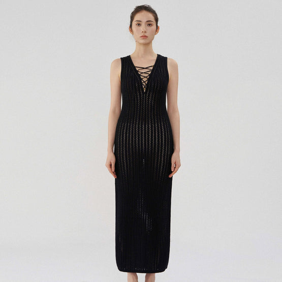 Women N.298 Lace Ribbed Cami Dress - Black