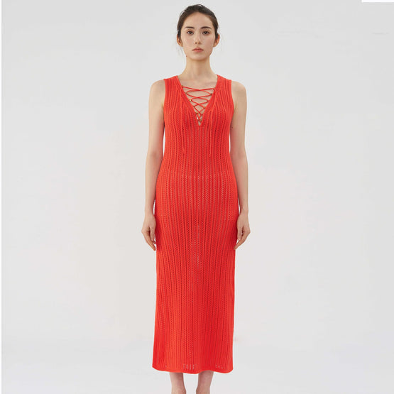 Women N.298 Lace Ribbed Cami Dress - Fire