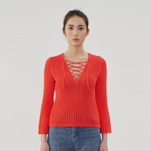 Women N.300 Lace Front Flared Sleeve Top - Fire