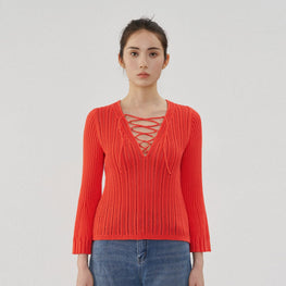 Women N.300 Lace Front Flared Sleeve Top - Fire