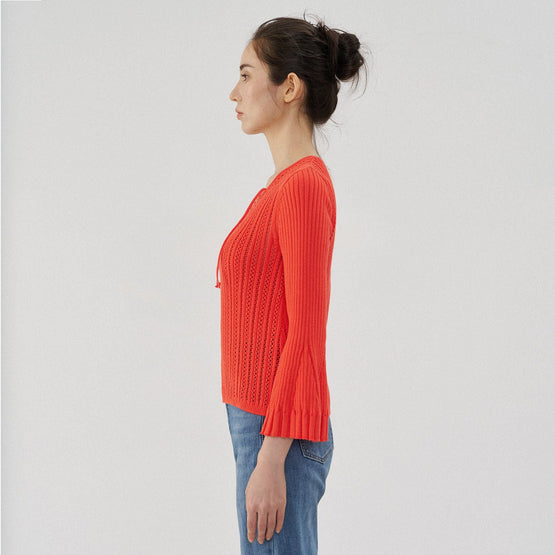 Women N.300 Lace Front Flared Sleeve Top - Fire