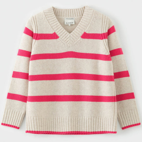 Women N.327 Multi Stripe V Neck - Pink Flash