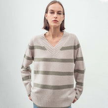 Women N.327 Multi Stripe V Neck - Woodland