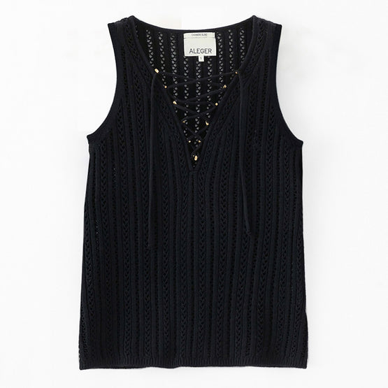 Women N.322 Lace Front Top - Black