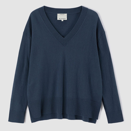 Women N.2404 Long Line V-Neck - Navy