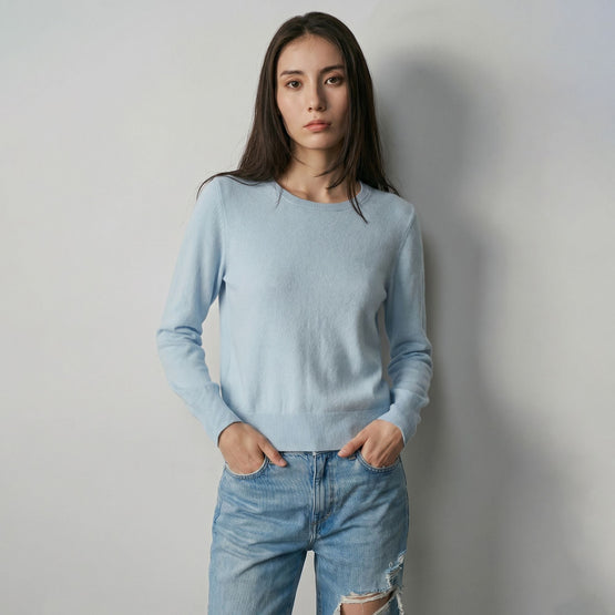 Women 407 Cashmere Classic Crew - Whisper Blue
