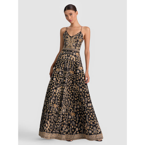 Women Domenica Embell Deep V Neck Gown - Black/Multi [價格已含稅]