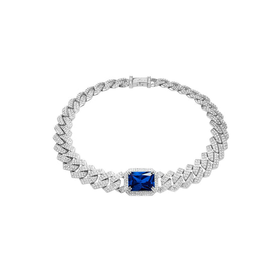 Pet It On Angular Cuban Chain Choker Necklace - Sapphire Royal Blue
