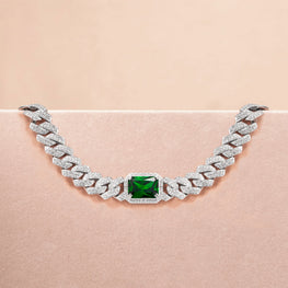 Pet It On Angular Cuban Chain Choker Necklace - Emerald Green