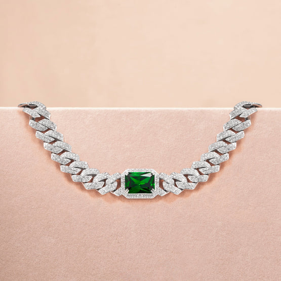 Pet It On Angular Cuban Chain Choker Necklace - Emerald Green
