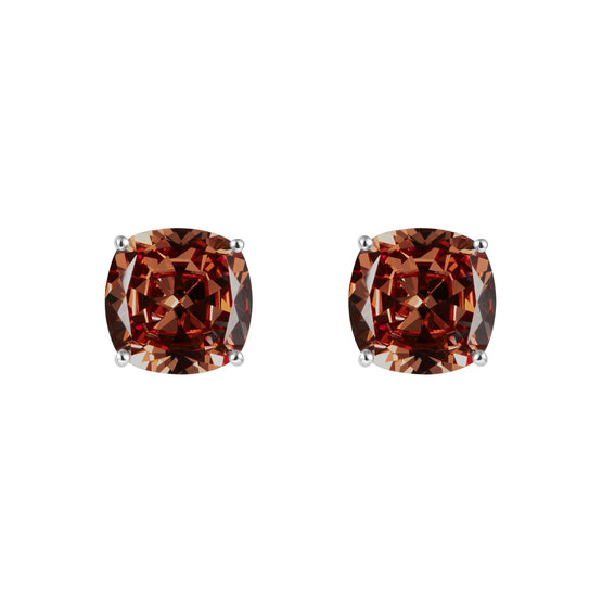 Prism Cushion-Cut Clip-On Stud Earrings - Garnet Brown