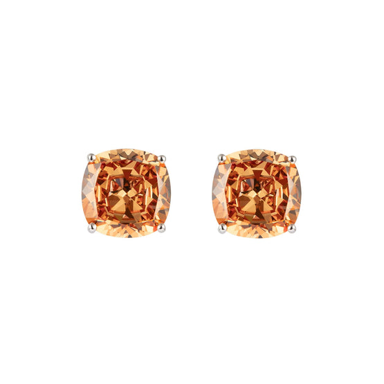 Prism Cushion-Cut Clip-On Stud Earrings - Citrine Orange