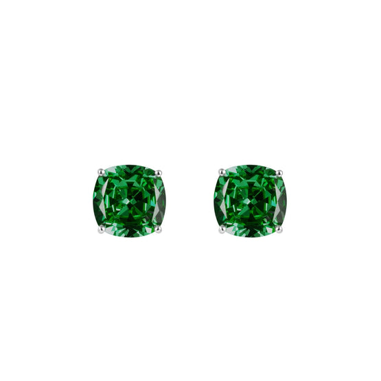 Prism Cushion-Cut Clip-On Stud Earrings - Emerald Green