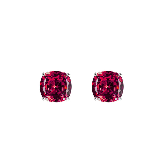 Prism Cushion-Cut Clip-On Stud Earrings - Ruby Red