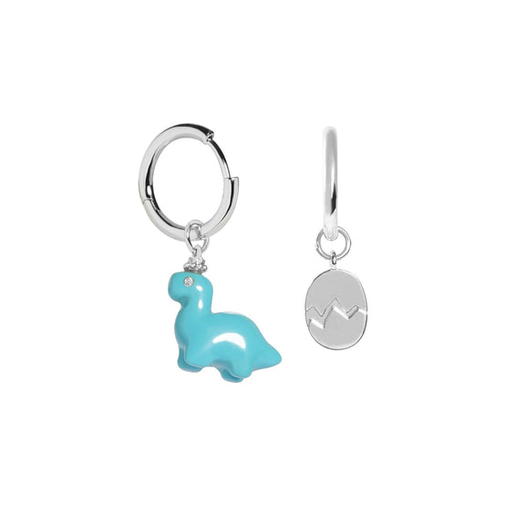 Baby Dino Brontosaurus Huggie Earrings - Silver