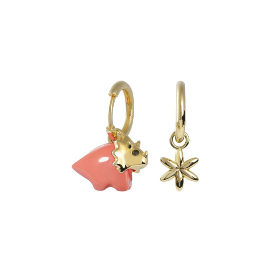 Baby Dino Triceratops Huggie Earrings - Gold