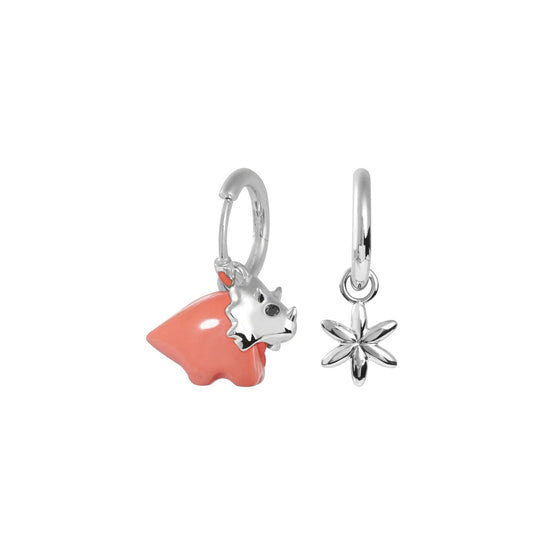 Baby Dino Triceratops Huggie Earrings - Silver
