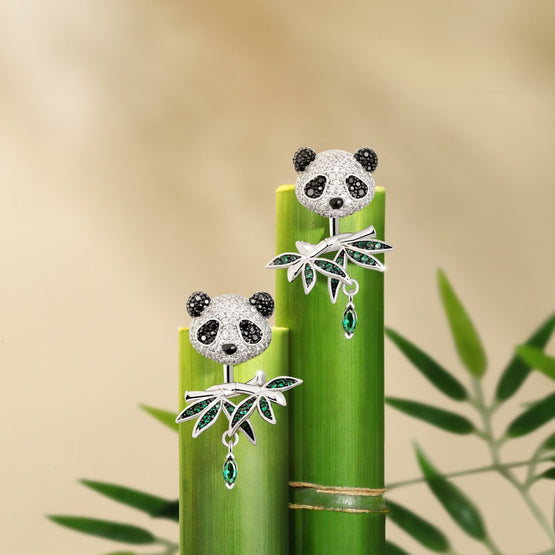 Puffy Panda Convertible Stud Earrings With Drop Charms