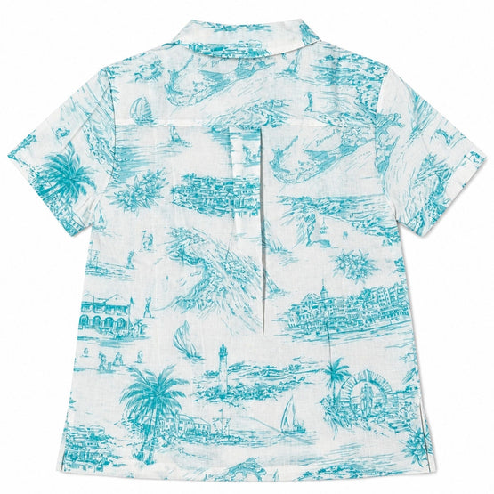Women Woven Shirt - Aqua/White [價格已含稅]