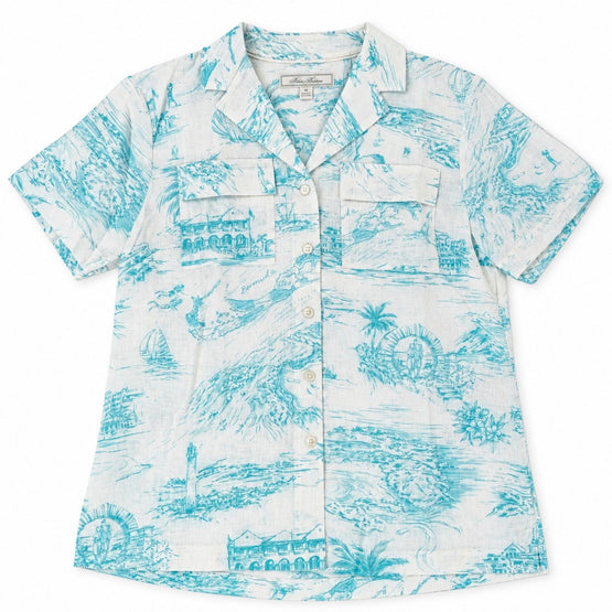Women Woven Shirt - Aqua/White [價格已含稅]
