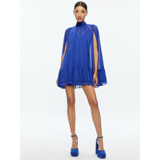 Women Zenon Tie Neck Cape Mini Dress - Blue [價格已含稅]