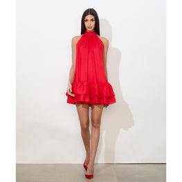 Women Erna Tie Bk Halter Neck Mini Dress - Red [價格已含稅]