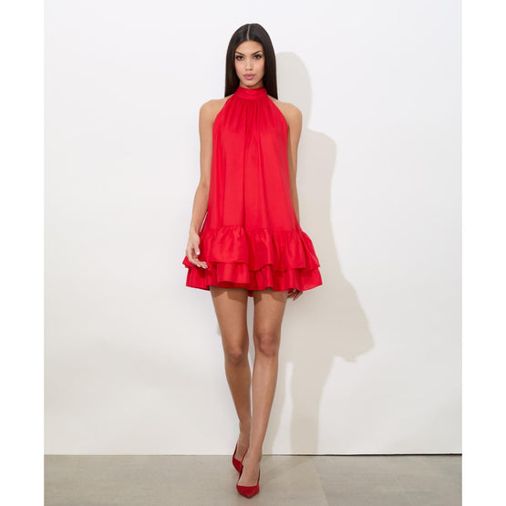 Women Erna Tie Bk Halter Neck Mini Dress - Red [價格已含稅]