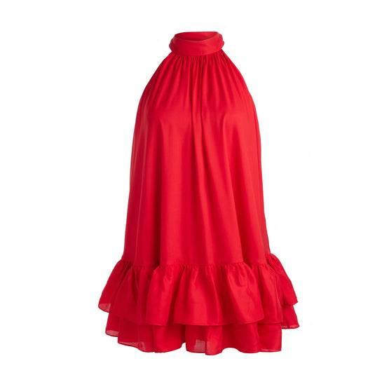 Women Erna Tie Bk Halter Neck Mini Dress - Red [價格已含稅]