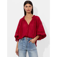 Women Josephine Split Neck Blsn Ruffle Sleeve Blouse - Red [價格已含稅]