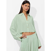 Women Finely Crpd Ovszd Btn Dwn Shrt - Green [價格已含稅]