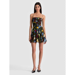 Women Ginny Spaghetti Strap Fitted Top Godet Dress - Black, Multi [價格已含稅]