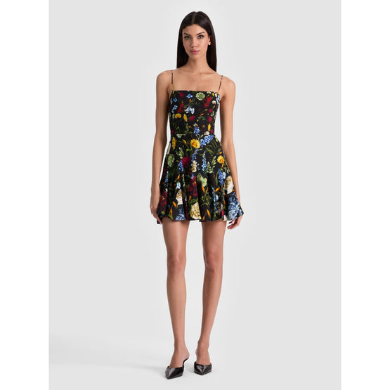Women Ginny Spaghetti Strap Fitted Top Godet Dress - Black, Multi [價格已含稅]