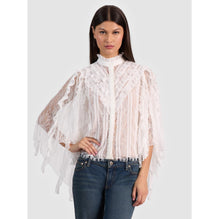 Women Rheba Mk Neck Btn Ft Lace Ruffle Sleeve Top - White [價格已含稅]