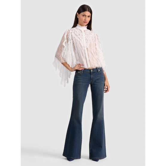 Women Rheba Mk Neck Btn Ft Lace Ruffle Sleeve Top - White [價格已含稅]
