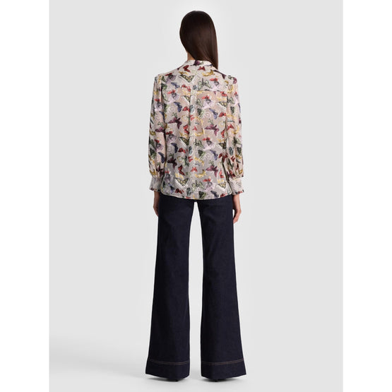 Women Sheila Blouson Sleeve Smocked Cuff Henley Top - White, Multi [價格已含稅]